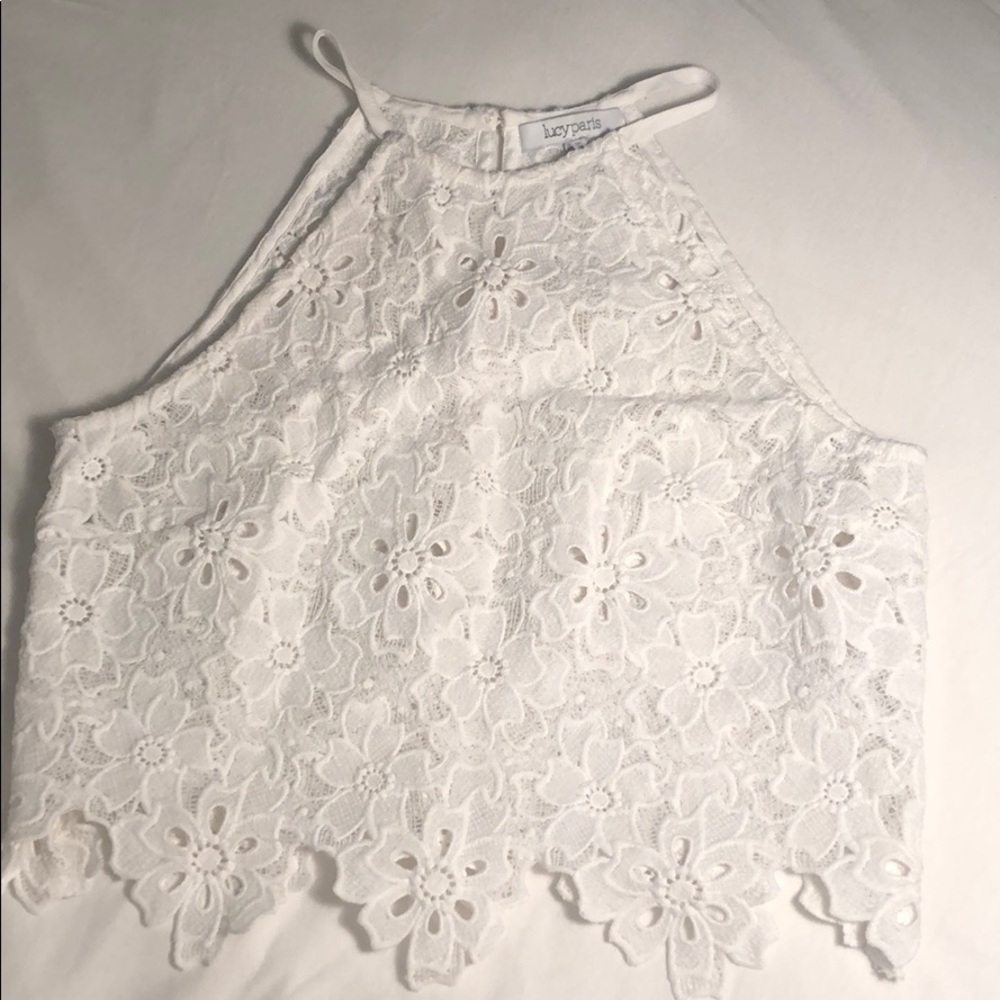 Lucy Paris Floral Lace Halter Tank Top